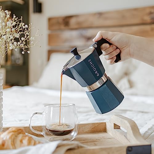 GROSCHE Milano Stovetop Espresso Maker Moka Pot 9 espresso Cup 15.2 oz Blue