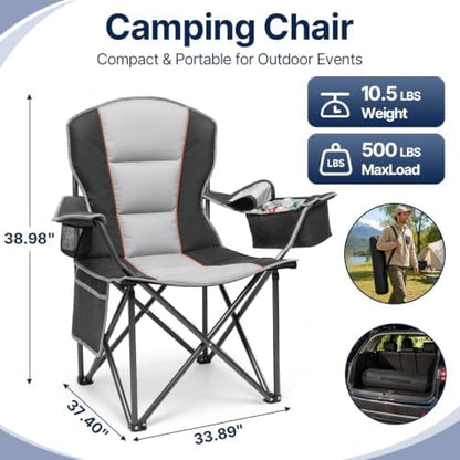 Suteck Folding Camping Chair, Oversized Heavy Duty Chairs, Black (2Pack)