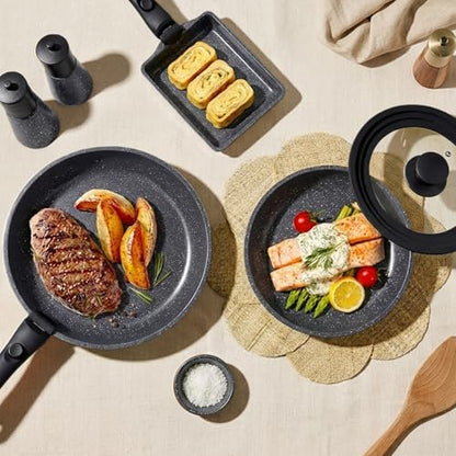 GIPP Pots and Pans Set Non Stick,Kitchen Cookware Set Detachable Handle, Non Toxic Cooking Pan Set with Frying Pans Set,RV Cookware Sets for All Stoves, Dark Grey, 17PCS