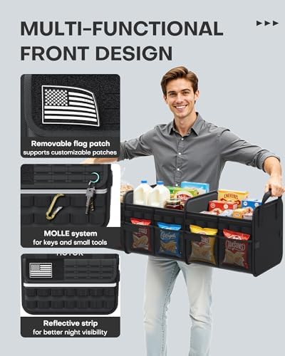 HOTOR Tactical Trunk Organizer - Car Storage with Front MOLLE Pockets