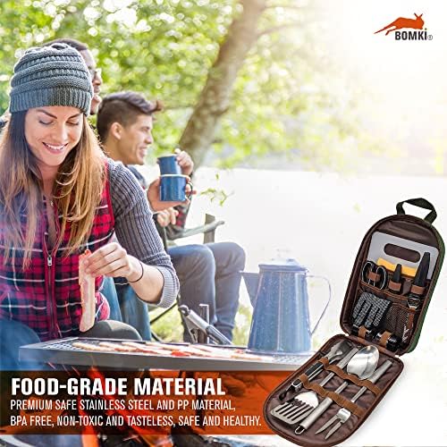 BOMKI Grilling & Camping Cooking Utensils Set - BBQ & Camping Kitchen Set with Case