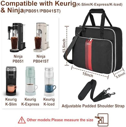 LEFOR·Z Coffee Maker Travel Bag Compatible with Keurig K-Slim/K-Express/K-Iced/Ninja PB051/PB041ST,Single Serve Coffee Brewer Carrying Case with Multiple Pockets for K-Cup Pods(Bag Only)