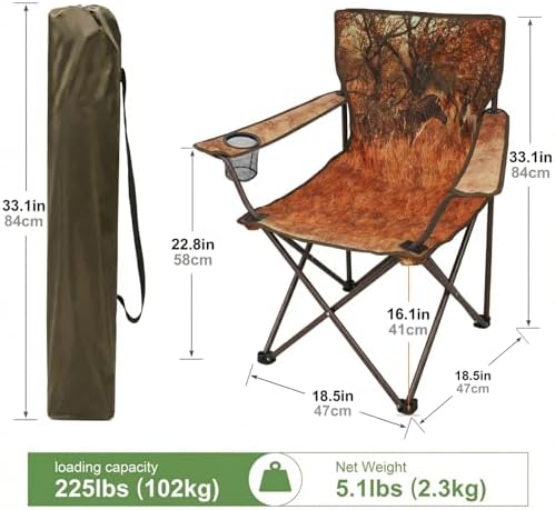 Camping Chairs 2 Pack with Animal Print,Folding Lawn Chair with Cup Holder & Carry Bag for Outdoor,Sports,Beach,Fishing,Sports
