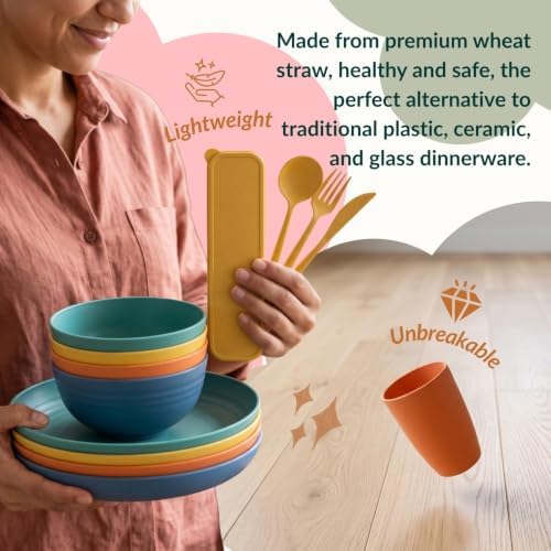 Homienly Wheat Straw Dinnerware Sets 28 Pcs Unbreakable Dishes Set for 4