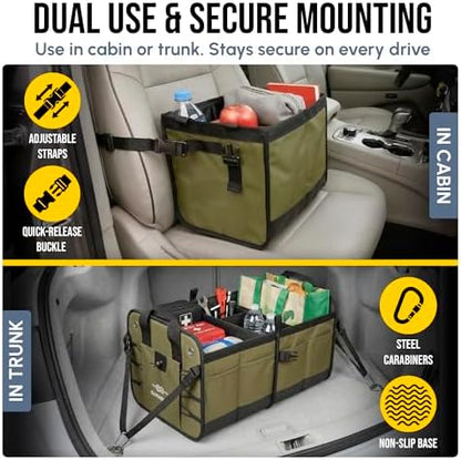 5-Section Extra Large Heavy Duty Trunk Organizer, Military Green