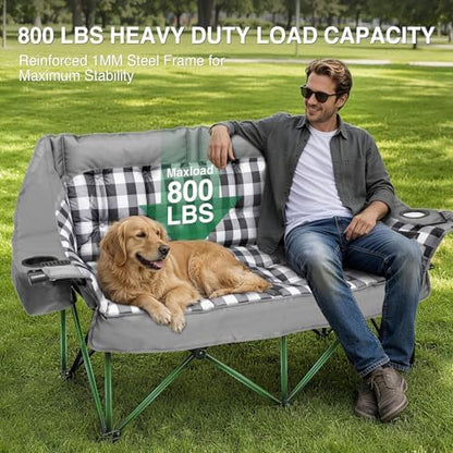 HOPERAN Double Camping Chair 800lbs Camping Couch Folding Loveseat, Grey
