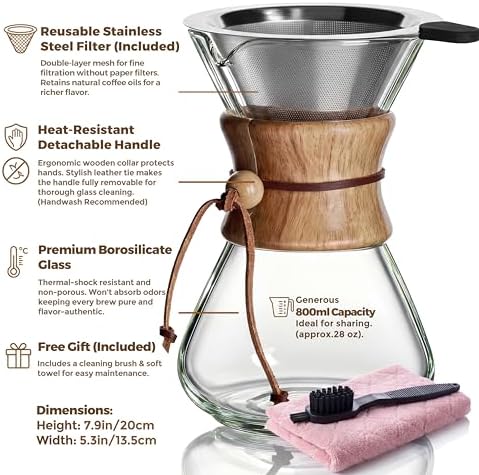 AGOGO Pour Over Coffee Maker Set, 28oz Slim Style, 304 Stainless Filter