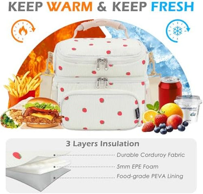 FlowFly Double Layer Cooler Insulated Lunch Bag Adult Lunch Box Large Tote Bag for Men, Women, With Adjustable Strap,Front Pocket and Dual Large Mesh Side Pockets