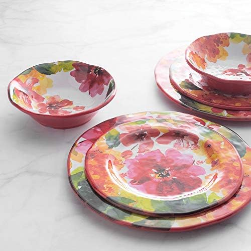 UPware 12 Piece Pink Floral Melamine Dinnerware Sets, Outdoor Dishes Set, Plates and Bowls Sets, Service for 4, Multicolor
