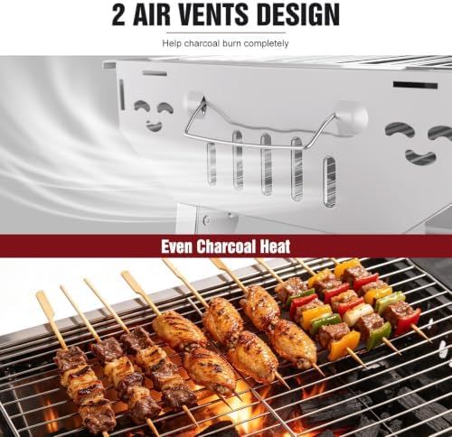 Portable Charcoal Grill, Large Outdoor BBQ Grill with Storage Shelf