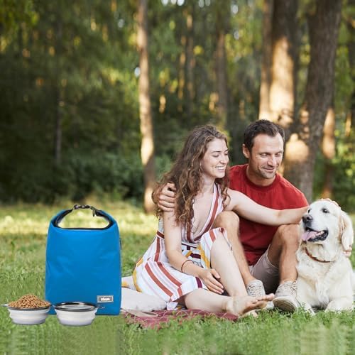 Pet Food Storage Bag Travel Dog Food Container 2PCS Collapsible Dog Travel Bowls and Zipper Side (Blue, Small)