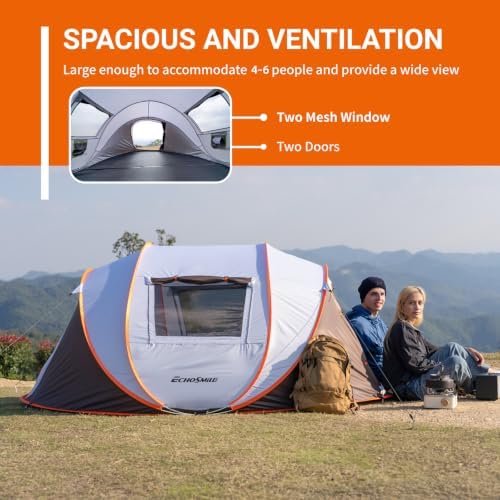 EchoSmile Instant Pop Up Camping Tent, 2/4/6 Person Easy Setup Tent