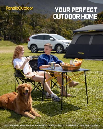 FanttikOutdoor Zeta L11 Duo Pro Double Camping Chair, 2 Person Portable Folding Couch, Up to 600 lbs, High Strength Loveseat with Cup Holder & Carry Bag for Travel, Patio, Games, BBQ, Backyard, Black