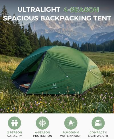 ATEPA Voyage 1-2 Backpacking Tent, Ultralight 20D SilNylon 4 Season Camping Tent, 4000mm Waterproof Freestanding Tent with Expandable Vestibule for Hiking, Bikepacking & Mountaineering