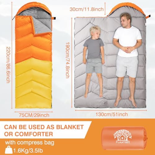 Sleeping Bags for Adults & Kids for Camping Hiking Trips Warm Cool Weather, Lightweight and Waterproof with Compression Bag, 3-4 Season Indoors Outdoors Activities
