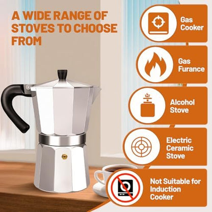 1-2 Cup Aluminum Espresso Stovetop Moka Pot Express Coffee Maker Percolator Italian Classic Mocha Coffee Machine for Italian and Cuban Cafe Brewing for Home & Camping 50-100ml 1.6-3.3oz