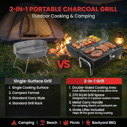 Portable Charcoal Grill, Small Size for Camping