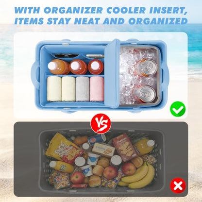 Cooler Organizer Insert Compatible with Bogg Bag XL, Leak-Proof Ice Chest Beach Bag with Removable Divider, Zippered Pouch, Portable Travel Organizer for Beach, Picnic, Camping, Pool