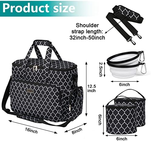 BAGLHER Dog Travel Bag, Pet Travel Bag (ALL Pet Travel Supplies), With 2 Pet Food Containers and 2 Collapsible Silicone Bowls; Essential Kits for Pet Travel DLblack