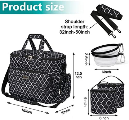 BAGLHER Dog Travel Bag, Pet Travel Bag (ALL Pet Travel Supplies), With 2 Pet Food Containers and 2 Collapsible Silicone Bowls; Essential Kits for Pet Travel DLblack