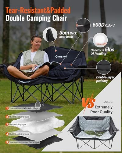KingCamp Double Camping Chair, Oversized 880lbs Heavy Duty Loveseat XL