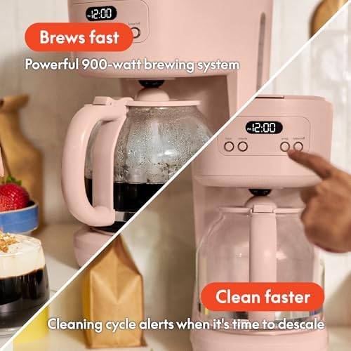 bella 12-Cup Programmable Coffee Maker with No-Drip Glass Carafe, Blossom