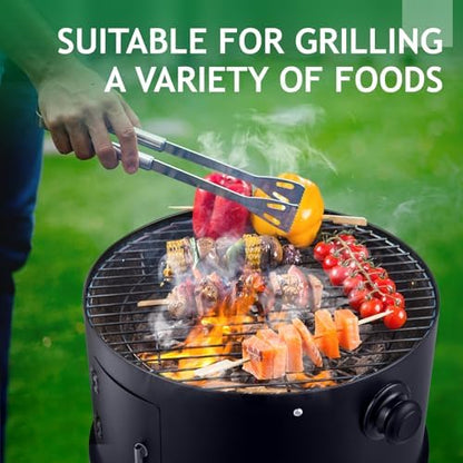 31.5" Portable Adjustable Barrel Charcoal Grill,Metal Outdoor Barbecue Smoker,Heavy Duty Outdoor BBQ Grill,Vertical Camping Barbecue Grill,with Thermometer,for Garden Patio Beach Backyard (Black)