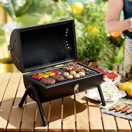 Royal Gourmet CC1015W Portable Charcoal Grill, Wooden Handle, for Camping