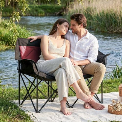 Oversized Double Camping Chairs 2 Person Folding Loveseat(Red)