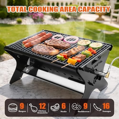 QuliMetal Portable Camping Grill – Foldable Charcoal/Gas Grill