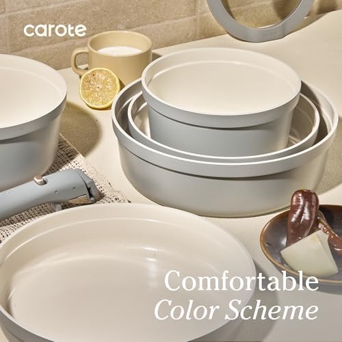 CAROTE 20pcs Ceramic Cookware Sets, Nonstick Pots and Pans Set Non Toxic