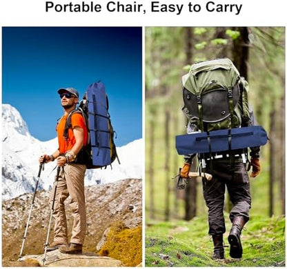 2PCS Folding Camping Collapsible Chairs Heavy Duty Lawn Chair with Cooler Bag, Storage Pocket, Waterproof Bag Outdoor Arm Chair, Supports 225LBS, Cyan