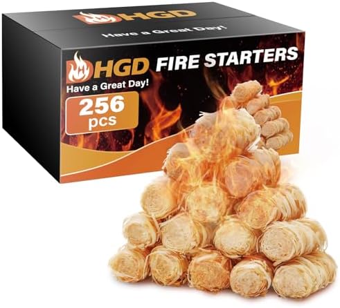 HGD Natural Fire Starters (256 Pcs) - Waterproof & Odorless Charcoal Starters for Fireplace, Campfire, BBQ, Grill, Fire Pit, Wood & Pellet Stove, Chimney, Pizza Oven & Smoker - Indoor & Outdoor Use