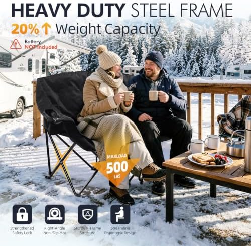 Heated Double Camping Chair - Heated Loveseat Padded Chairs for 2 Person