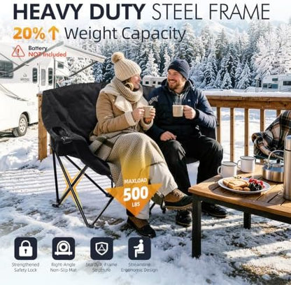 Heated Double Camping Chair - Heated Loveseat Padded Chairs for 2 Person