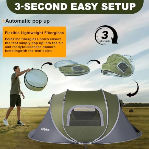 Camping Tent, Pop Up Instant Tent for 2-4 Person, Sets Up in Just Seconds, Waterproof Durable Tent with Carry Bag for Camping Hiking Outdoor