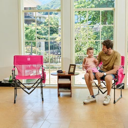 EVER ADVANCED Camping Directors' Chair with Side Table, Portable Folding with Compact Size, Breathable & Quick Dry Design Heavy Duty Lawn Chair with Pocket, 400lbs, Textilene Mesh, Pink