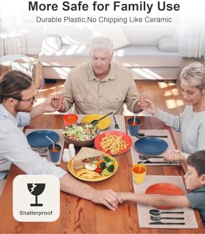 Quatish 48 Piece Plastic Plates and Bowls Sets for 6, Dinnerware Sets, MC