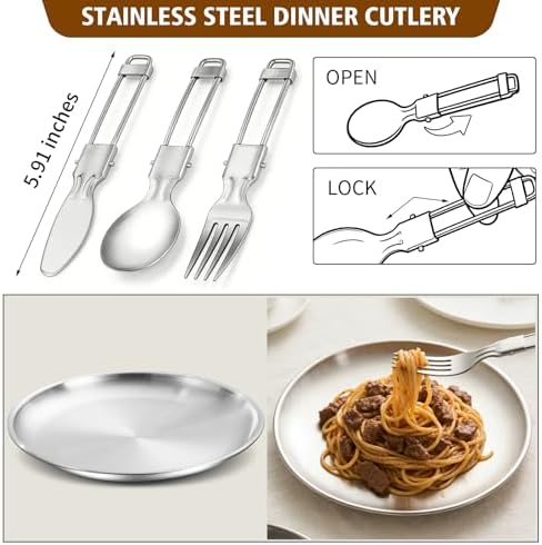 12pcs Outdoor Camping Cookware Kit, Lightweight Stainless Steel Kettle, Non-Stick Pot and pan, with Fork Spoon Kits Suitable for picnics and Backpacking Trips