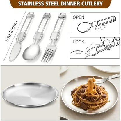 12pcs Outdoor Camping Cookware Kit, Lightweight Stainless Steel Kettle, Non-Stick Pot and pan, with Fork Spoon Kits Suitable for picnics and Backpacking Trips