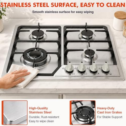 Llamaviva 24 Inch Gas Cooktop, 4 Burner Propane Stove Top with 26,000 BTU