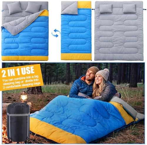 4 Pcs Camping Tent Set Include 1-2 Person Tent, Sleeping Bag, Air Mattress and 110v Ac/12v Electric Air Pump with 3 Nozzles Easy Set up Shelter with Rain Fly and Carrying Bag for Outdoor