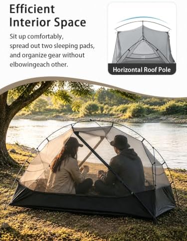 Ultralight 2 Person Backpacking Tent, 4000mm Waterproof Double Layer Free Standing Lightweight Tent, 3 Season Two Person Tent for Camping Hiking Backpacking