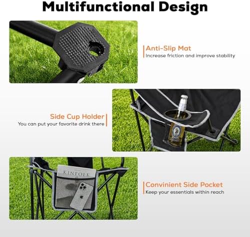 2-Pack Lightweight Heavy Duty Camping Chairs, Up to 400lbs Capacity Folding Chair with Cooler Bag & Cup Holder, Oversized Portable Lawn Chair for Outdoor, Fishing, Tailgating, Beach (Black)