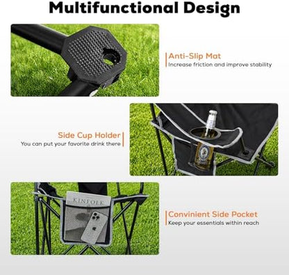 2-Pack Lightweight Heavy Duty Camping Chairs, Up to 400lbs Capacity Folding Chair with Cooler Bag & Cup Holder, Oversized Portable Lawn Chair for Outdoor, Fishing, Tailgating, Beach (Black)
