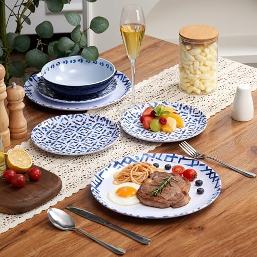12Pcs Melamine Dinnerware Set - Unbreakable Plates and Bowls Set