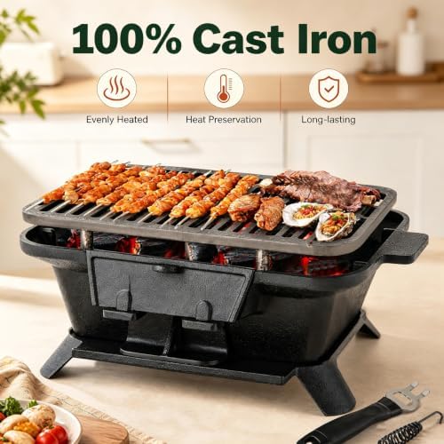 Giantex Portable Hibachi Grill Outdoor, Small Cast Iron BBQ Charcoal Grill