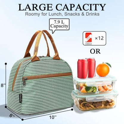 FlowFly Insulated Lunch Cooler Bag - Tote Bag Organizer for Women/Men, Green