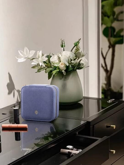S.Leaf Mini Travel Jewelry Case - Portable Organizer Box for Women (Suede Touch, Dust Lavender)