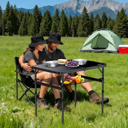 Anbte Folding Camping Table, 36" x 24" Picnic Table with Storage Net, Black